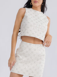 WOMEN'S SLEEVELESS TOP & ZIP UP MINI SKIRT SEQUINS 2PC. SET