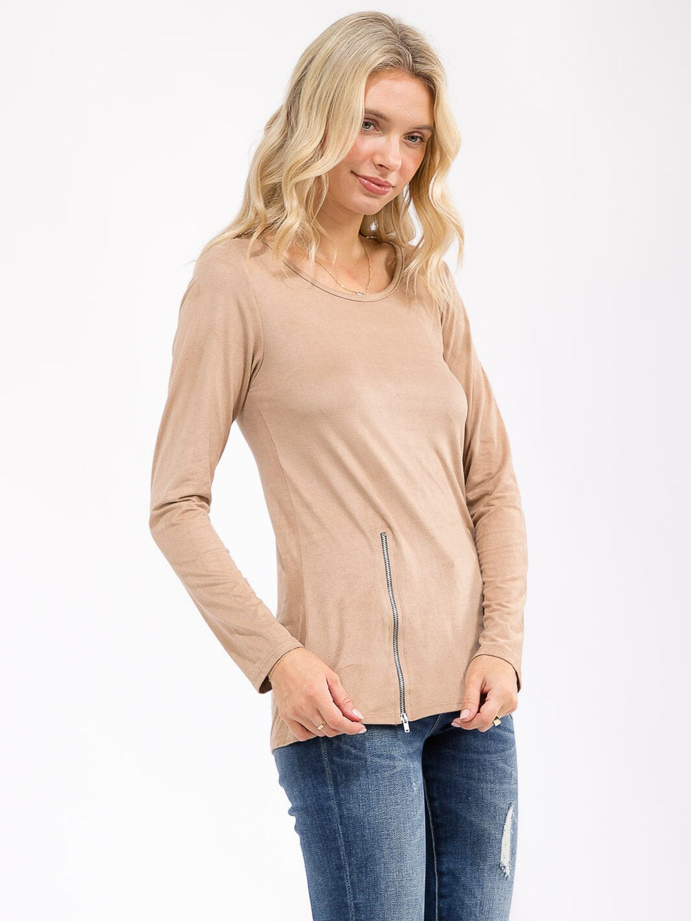 WOMEN'S LONG SLEEVE FRONT ZIPPER DETAILED TOP