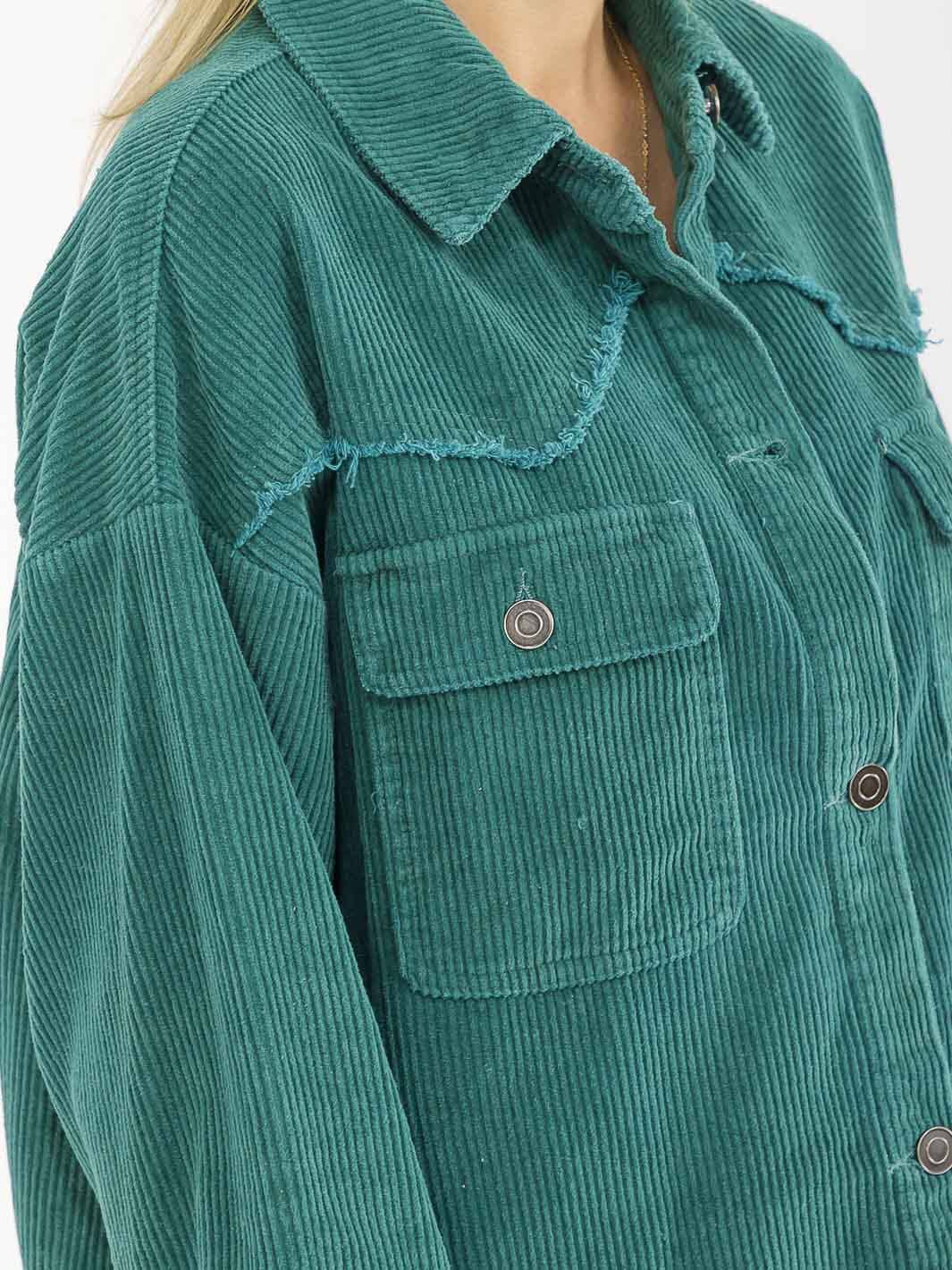 WOMEN'S LONG SLEEVE BUTTON CLOSURE FRONT POCKETS CORDUROY JACKET