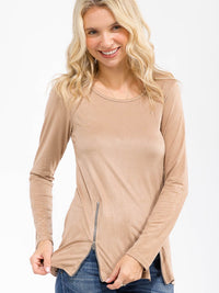 WOMEN'S LONG SLEEVE FRONT ZIPPER DETAILED TOP