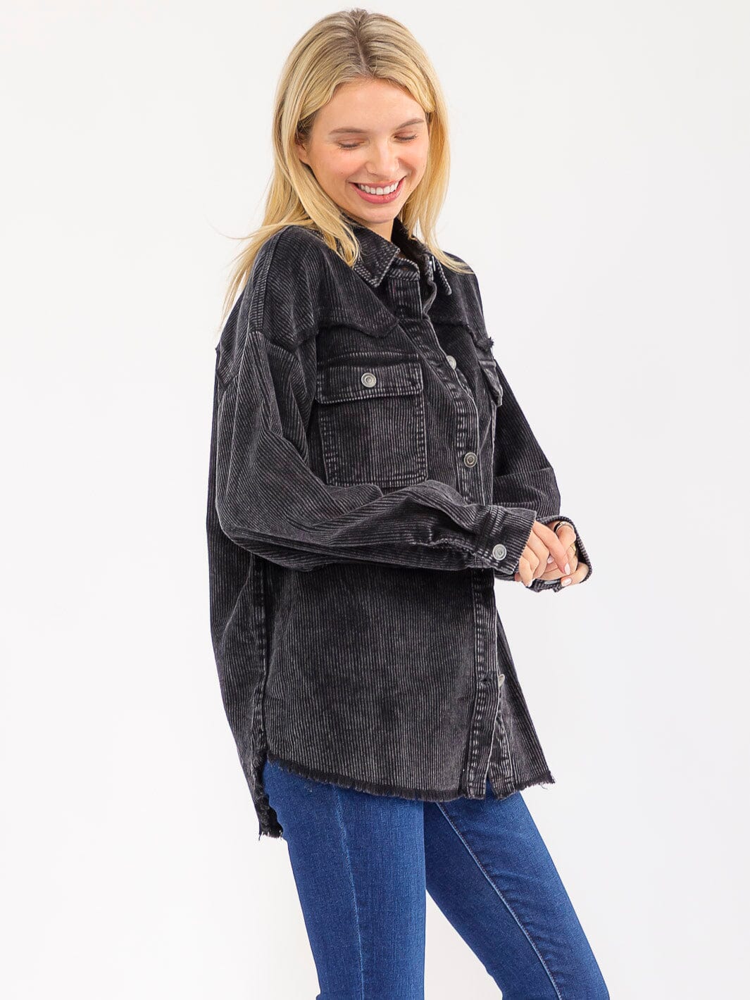 WOMEN'S LONG SLEEVE BUTTON CLOSURE FRONT POCKETS CORDUROY JACKET