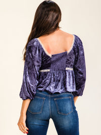 ENTRO WOMEN'S 3/4 SLEEVE CUT OUT VELVET BLOUSE