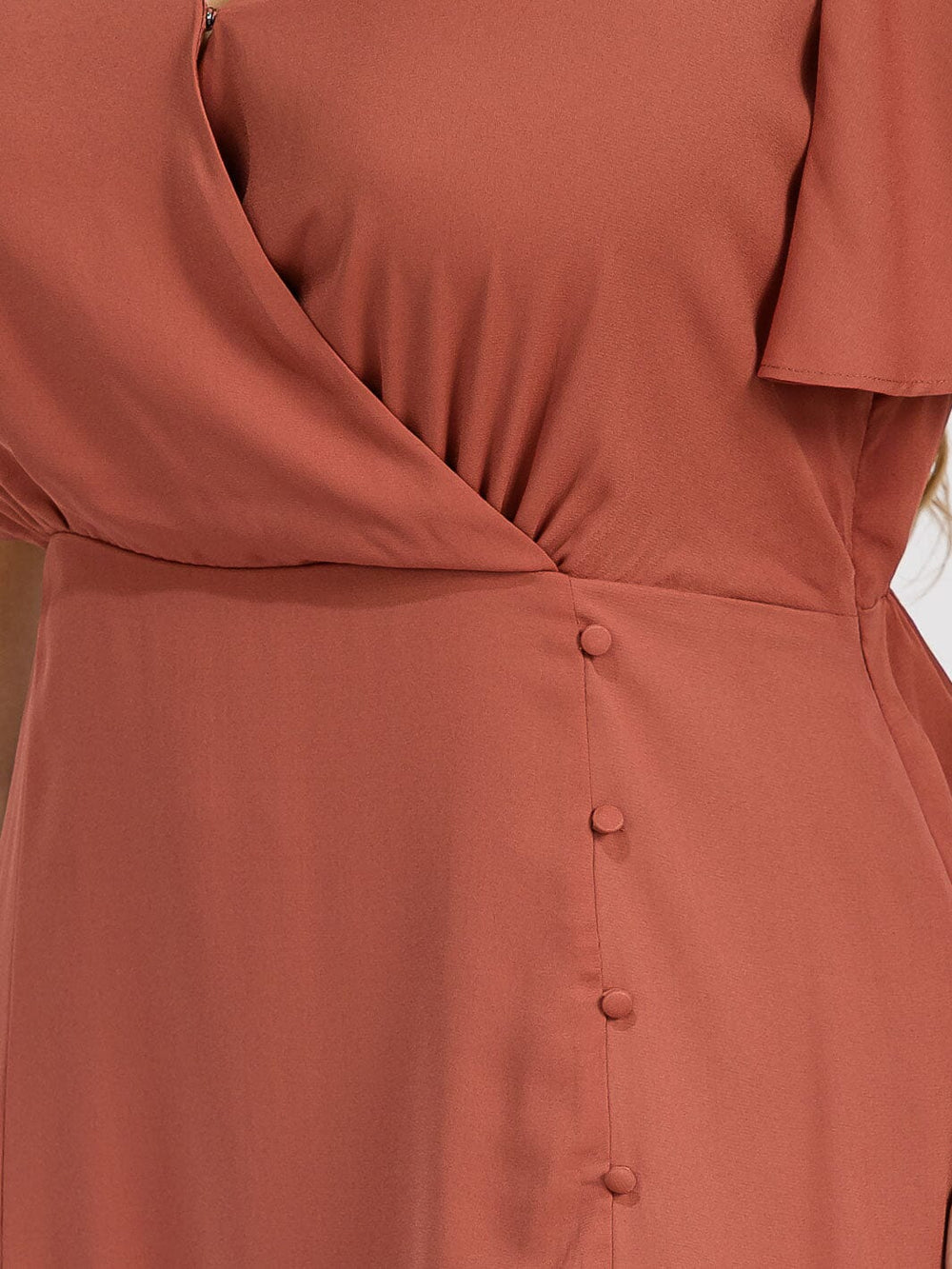 PUS SIZE SHORT SLEEVE V-NECK SURPLICE FRONT SLIT MAXI GOWN DRESS