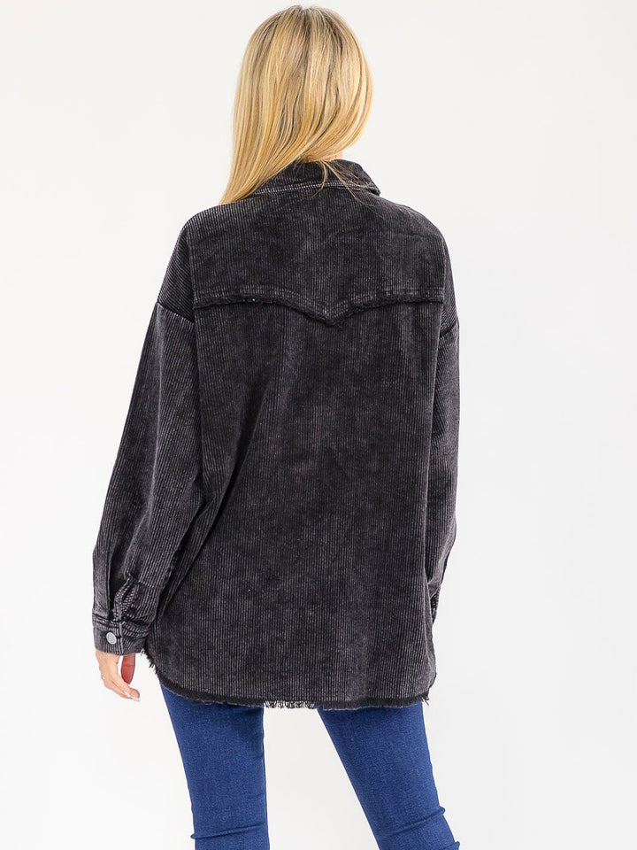 WOMEN'S LONG SLEEVE BUTTON CLOSURE FRONT POCKETS CORDUROY JACKET