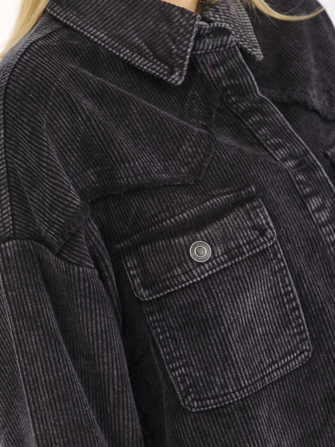 WOMEN'S LONG SLEEVE BUTTON CLOSURE FRONT POCKETS CORDUROY JACKET