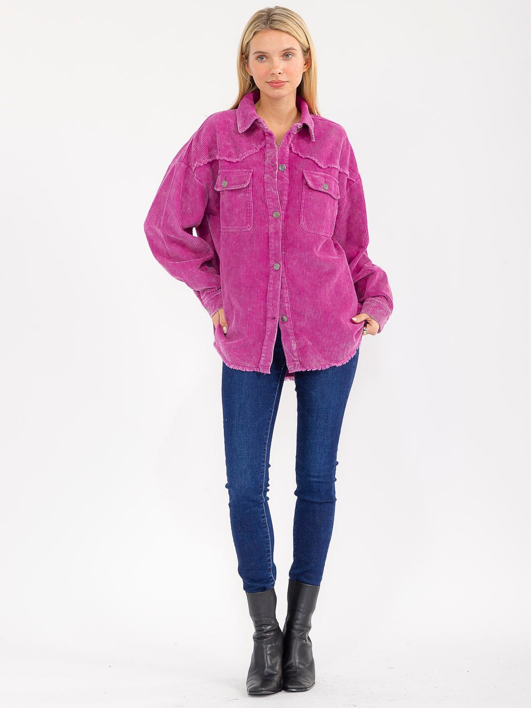 WOMEN'S LONG SLEEVE BUTTON CLOSURE FRONT POCKETS CORDUROY JACKET