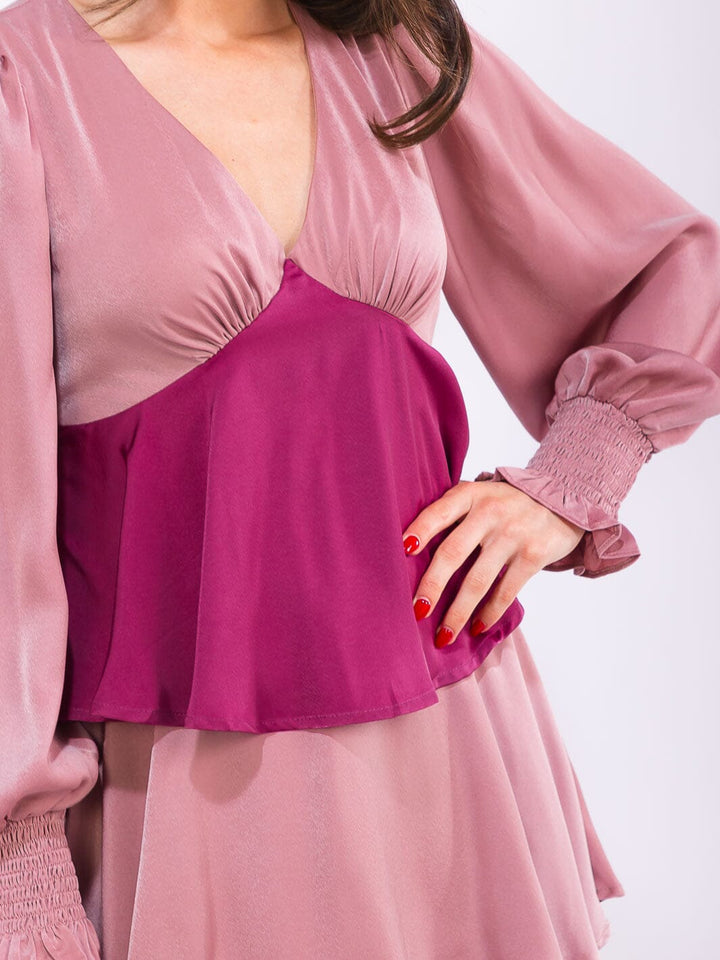 WOMEN'S LONG SLEEVE V-NECK RUFFLE TIERED COLORBLOCK MAXI DRESS