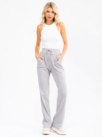 WOMEN'S ELASTIC WAIST SELF TIE POCKETS WAFFLE BELL LEG PANTS