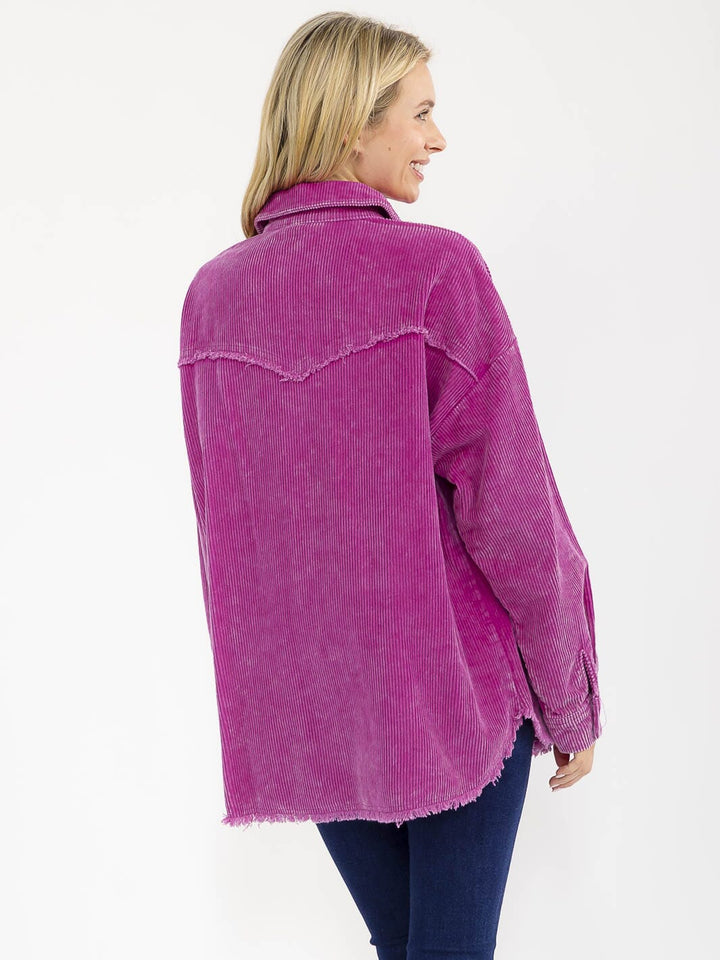 WOMEN'S LONG SLEEVE BUTTON CLOSURE FRONT POCKETS CORDUROY JACKET