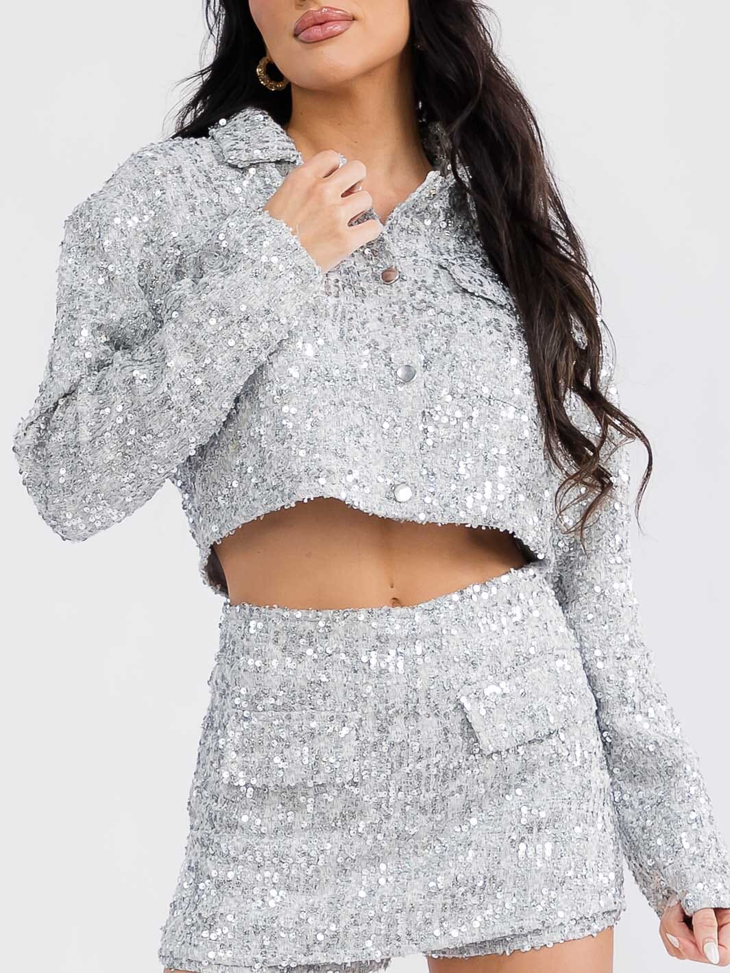 WOMEN'S ZIP UP SEQUINS MINI SKORT