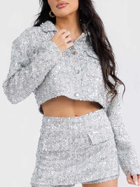 WOMEN'S ZIP UP SEQUINS MINI SKORT