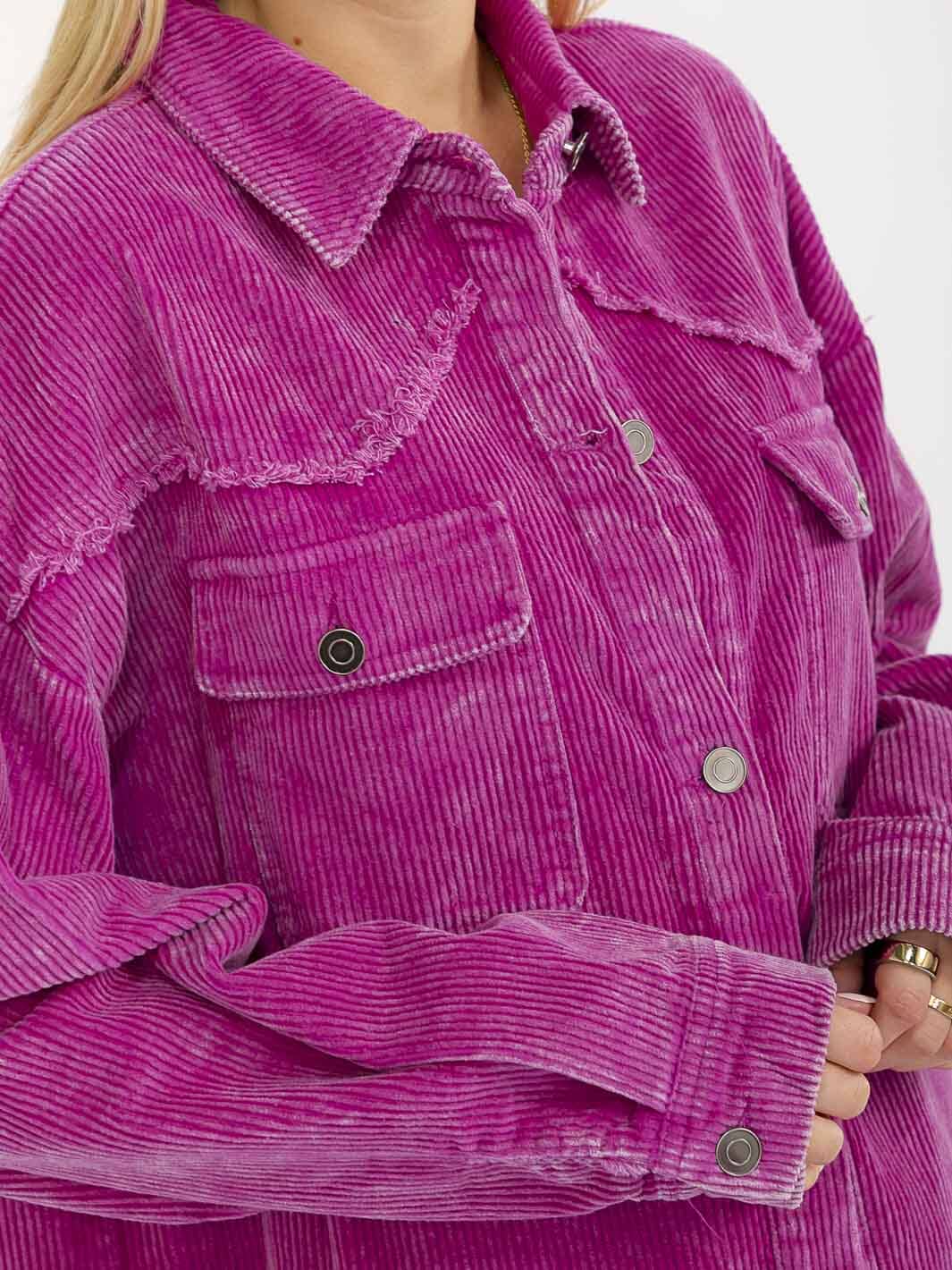 WOMEN'S LONG SLEEVE BUTTON CLOSURE FRONT POCKETS CORDUROY JACKET