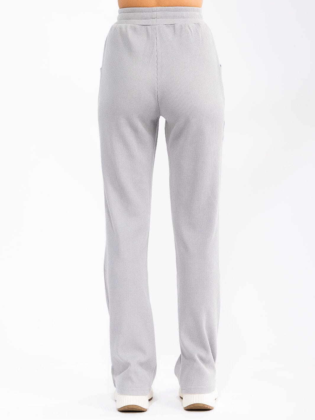 WOMEN'S ELASTIC WAIST SELF TIE POCKETS WAFFLE BELL LEG PANTS