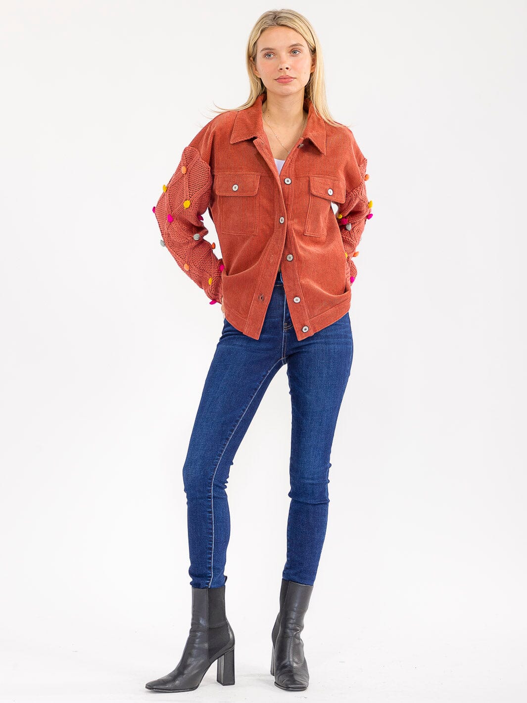 WOMEN'S LONG SLEEVE BUTTON CLOSURE FRONT POCKETS CORDUROY JACKET