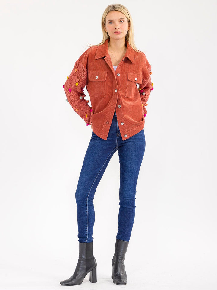 WOMEN'S LONG SLEEVE BUTTON CLOSURE FRONT POCKETS CORDUROY JACKET