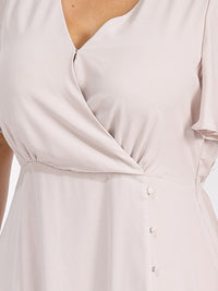 PUS SIZE SHORT SLEEVE V-NECK SURPLICE FRONT SLIT MAXI GOWN DRESS