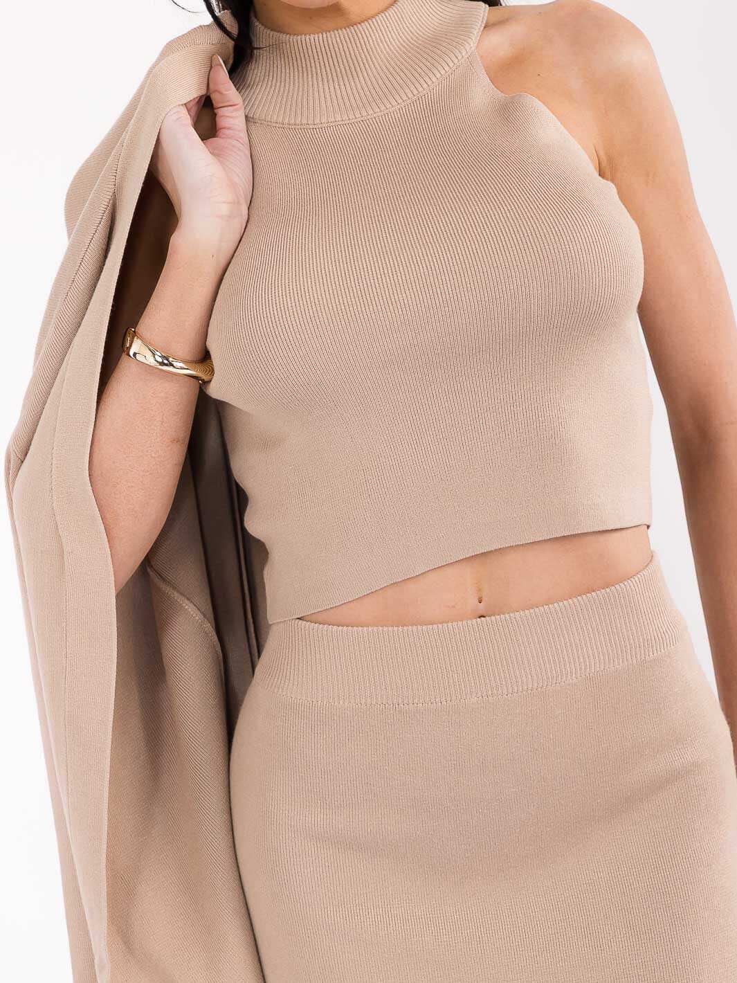 WOMEN'S LONG SLEEVE CARDIGAN WITH TANK TOP & ELASTIC WAIST MACI SKIRT RIBBED 3PC. SET