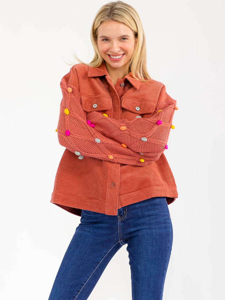 WOMEN'S LONG SLEEVE BUTTON CLOSURE FRONT POCKETS CORDUROY JACKET