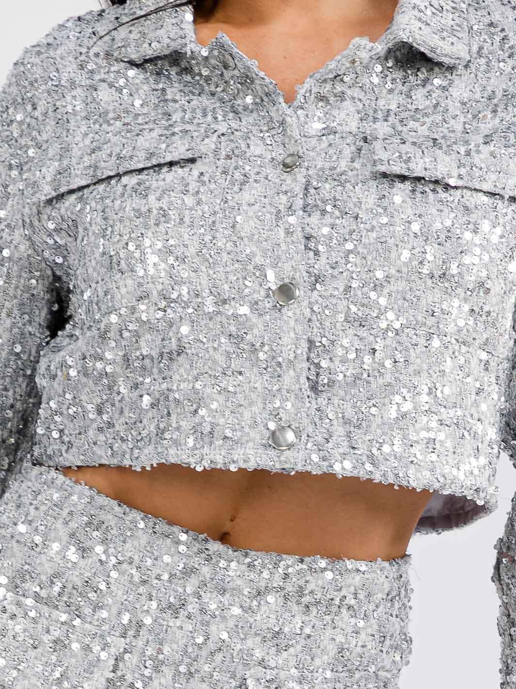 WOMEN'S LONG SLEEVE TOP & ZIP UP SKORTS SEQUINS 2PC. SET
