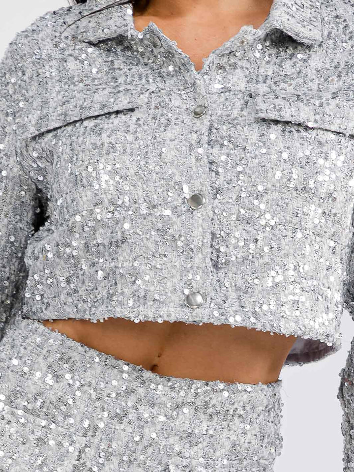 WOMEN'S LONG SLEEVE TOP & ZIP UP SKORTS SEQUINS 2PC. SET