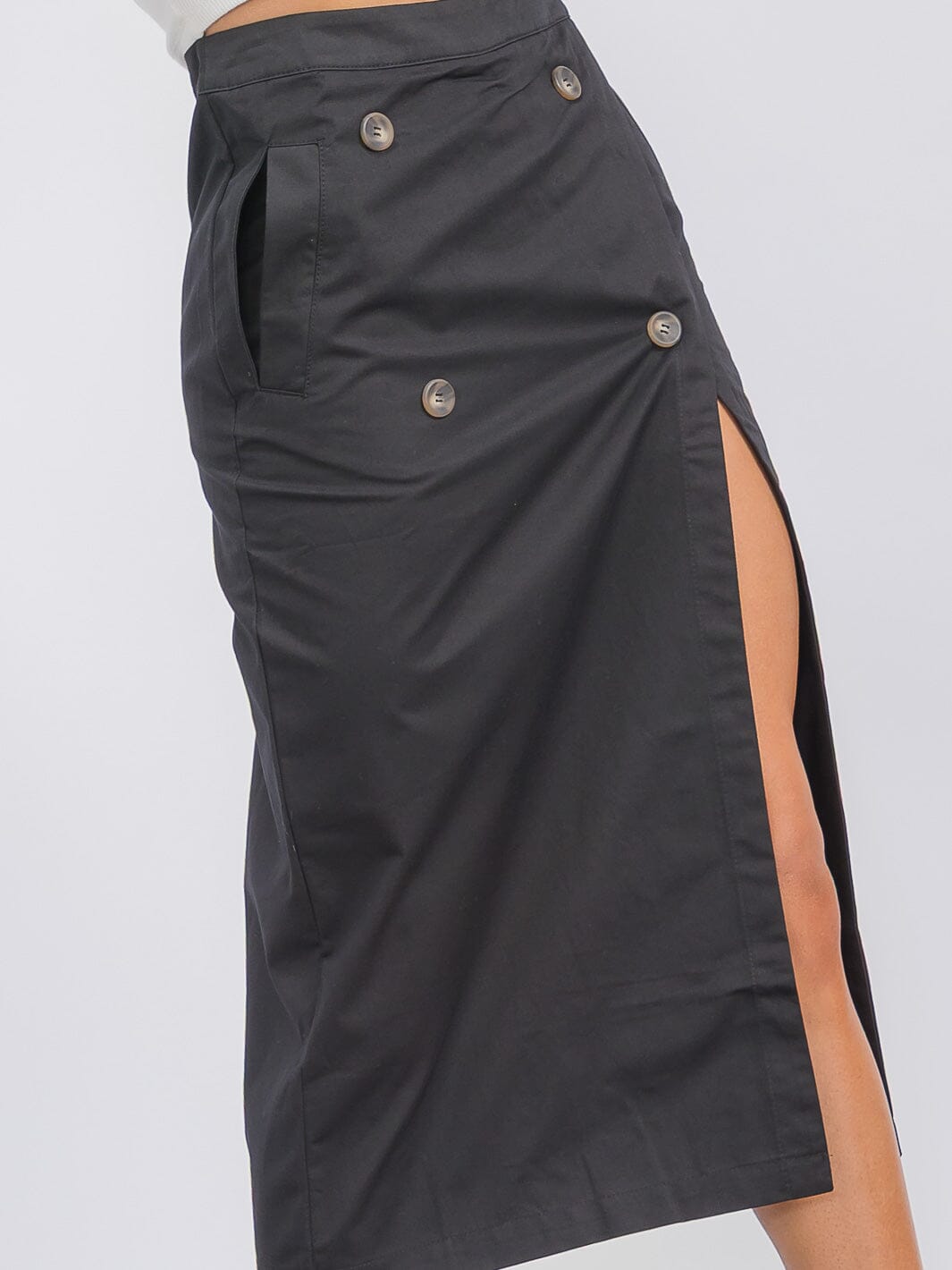 WOMEN'S ZIPPER CLOSURE SLIT POCKETS MIDI SKIRT