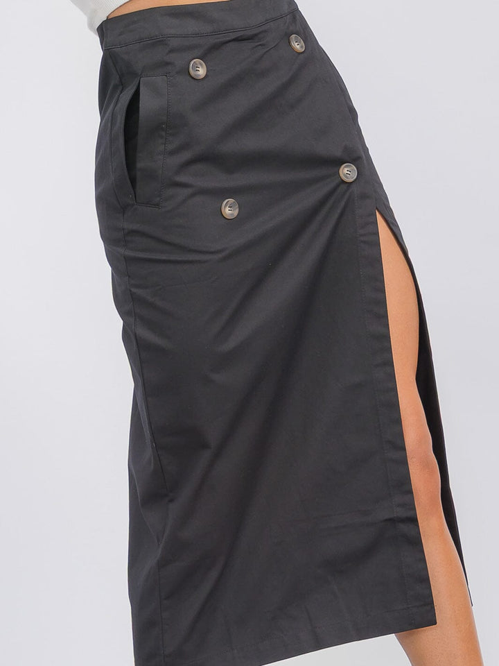 WOMEN'S ZIPPER CLOSURE SLIT POCKETS MIDI SKIRT