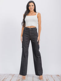 WOMEN'S BUTTON CLOSURE CARGO POCKETS WIDE LEG PANTS