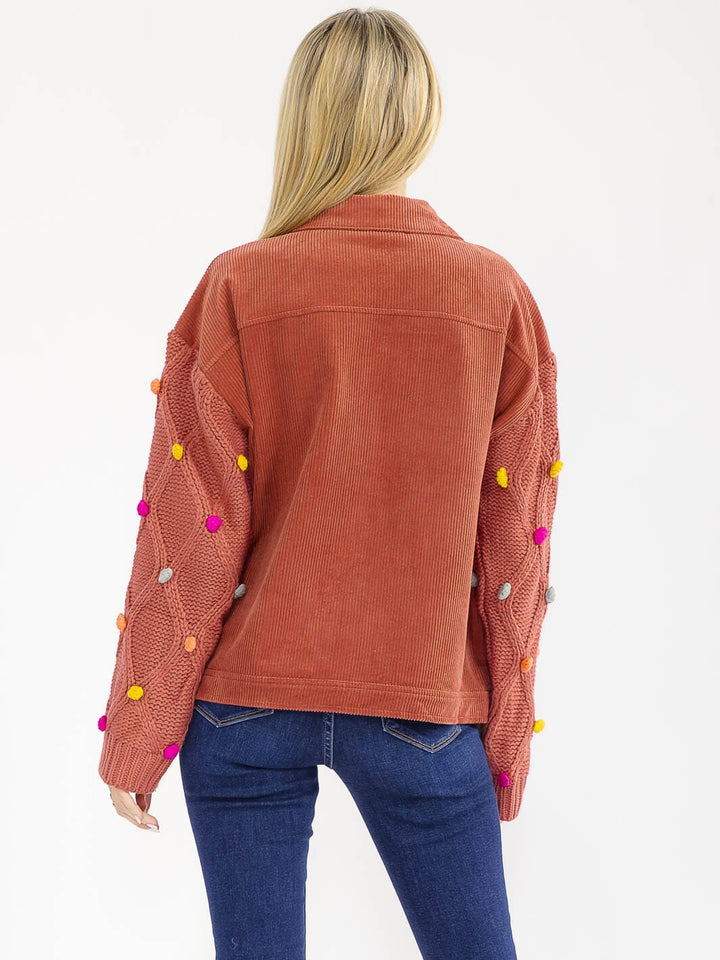 WOMEN'S LONG SLEEVE BUTTON CLOSURE FRONT POCKETS CORDUROY JACKET