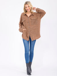 WOMEN'S LONG SLEEVE BUTTON CLOSURE FRONT POCKETS SHACKET