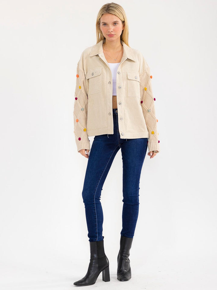 WOMEN'S LONG SLEEVE BUTTON CLOSURE FRONT POCKETS CORDUROY JACKET