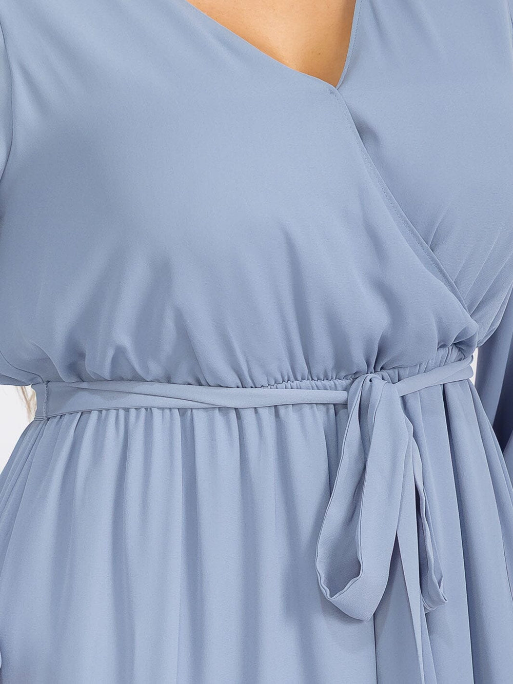 PUS SIZE LONG SLEEVE SELF TIE SURPLICE MAXI GOWN DRESS