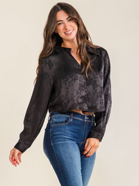 ENTRO WOMEN'S LONG SLEEVE BUTTON UP FLORAL PRINT BLOUSE