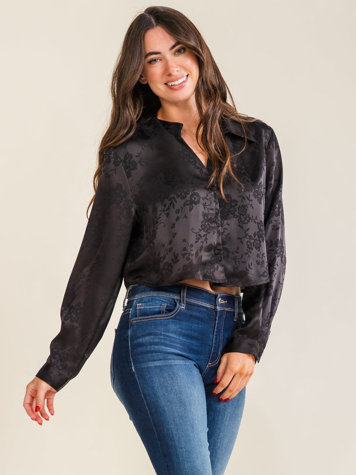 ENTRO WOMEN'S LONG SLEEVE BUTTON UP FLORAL PRINT BLOUSE