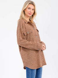WOMEN'S LONG SLEEVE BUTTON CLOSURE FRONT POCKETS SHACKET