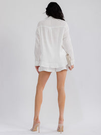 WOMEN'S LONG SLEEVE TOP & BUTTON CLOSURE MINI SHORTS DETAILED 2PC. SET
