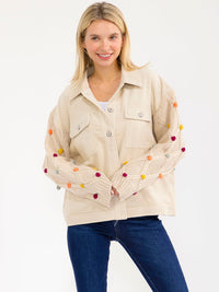 WOMEN'S LONG SLEEVE BUTTON CLOSURE FRONT POCKETS CORDUROY JACKET