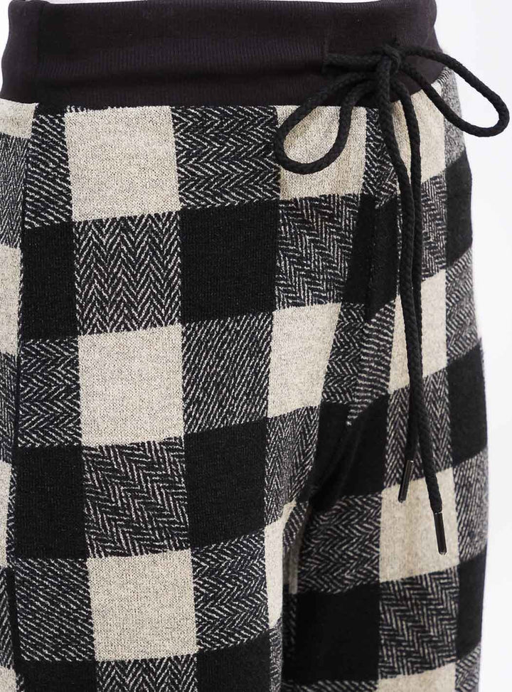 WOMEN'S ELASTIC WAIST SELF TIE PLAID JOGGER PANTS
