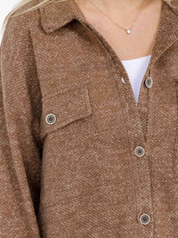 WOMEN'S LONG SLEEVE BUTTON CLOSURE FRONT POCKETS SHACKET