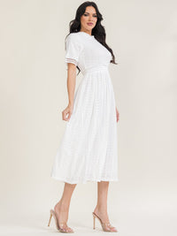 WOMEN'S SHORT SLEEVE MOCK NECK LACE MAXI DRESS