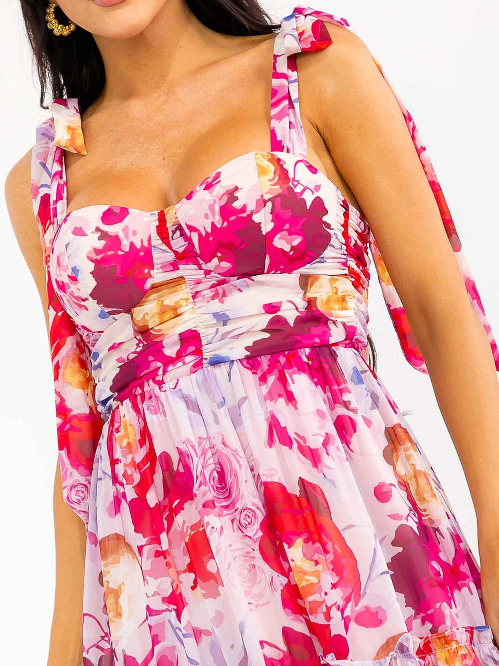 WOMEN'S SLEEVELESS SMOCK BACK FLORAL MAXI DRESS