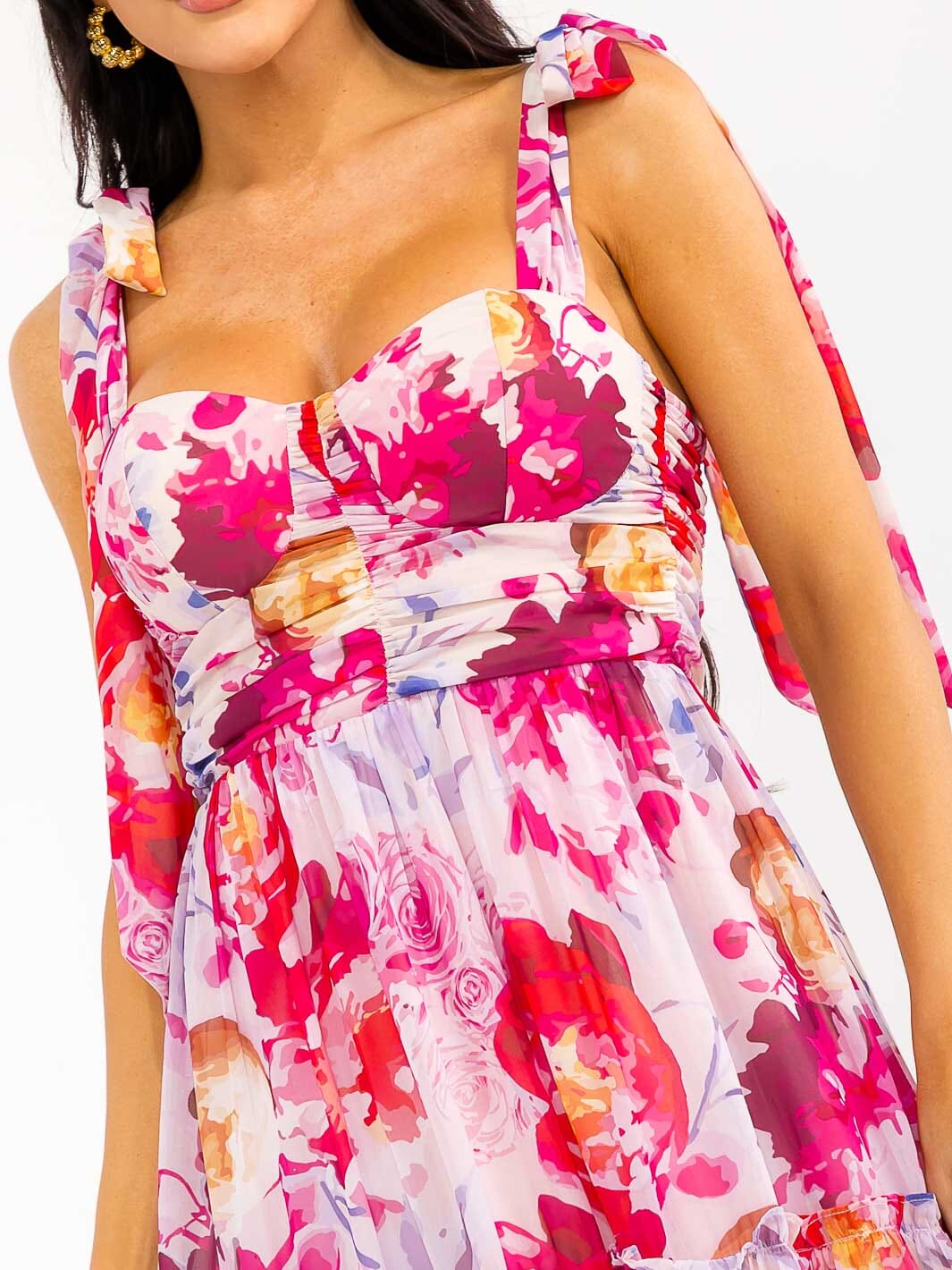 WOMEN'S SLEEVELESS SMOCK BACK FLORAL MAXI DRESS