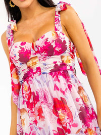 WOMEN'S SLEEVELESS SMOCK BACK FLORAL MAXI DRESS