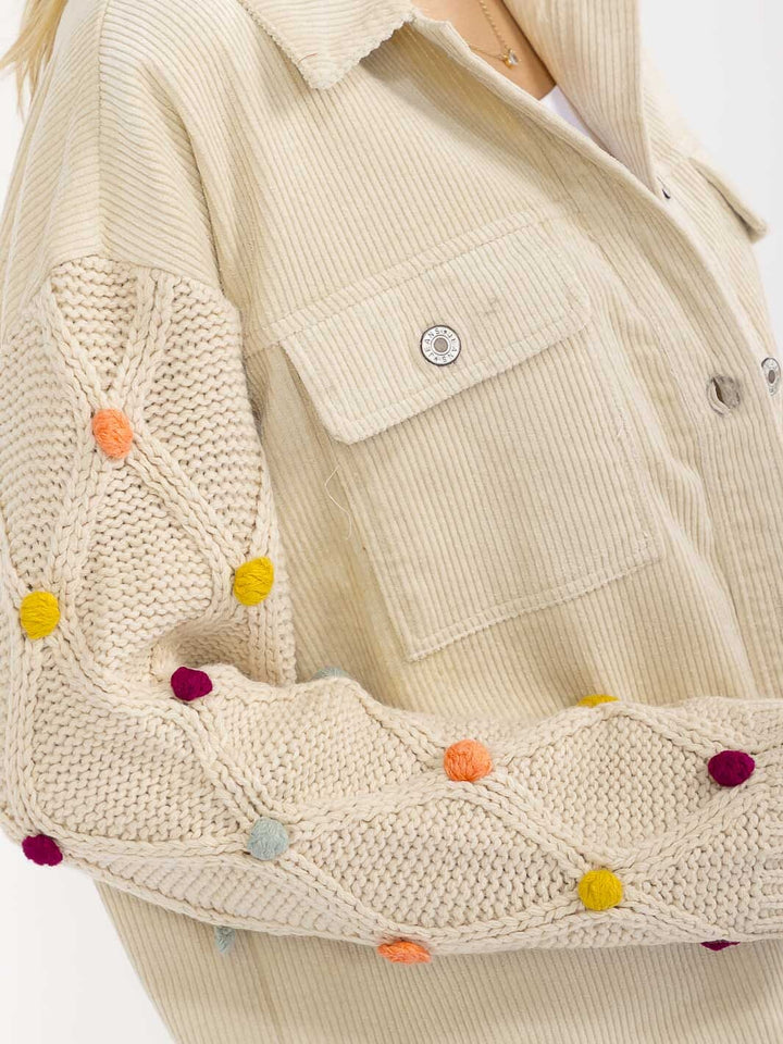 WOMEN'S LONG SLEEVE BUTTON CLOSURE FRONT POCKETS CORDUROY JACKET