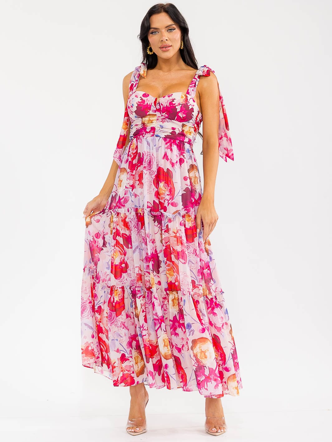 WOMEN'S SLEEVELESS SMOCK BACK FLORAL MAXI DRESS