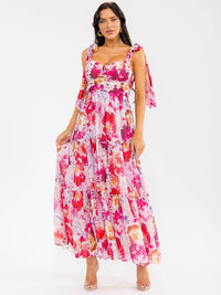 WOMEN'S SLEEVELESS SMOCK BACK FLORAL MAXI DRESS