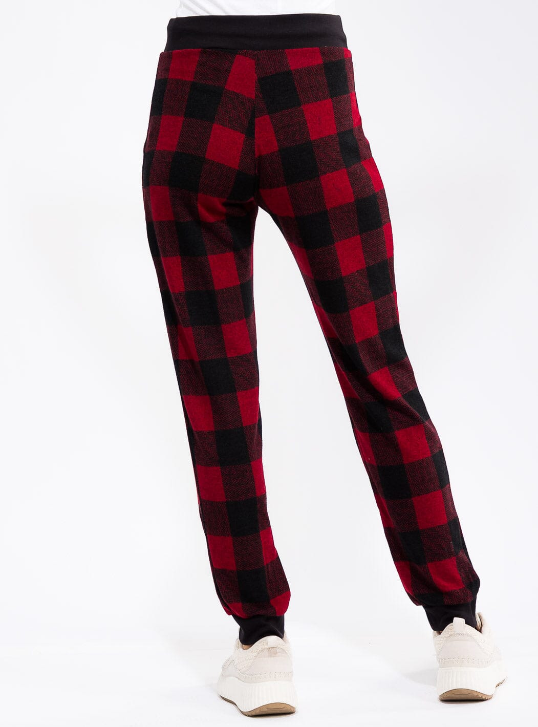 WOMEN'S ELASTIC WAIST SELF TIE PLAID JOGGER PANTS