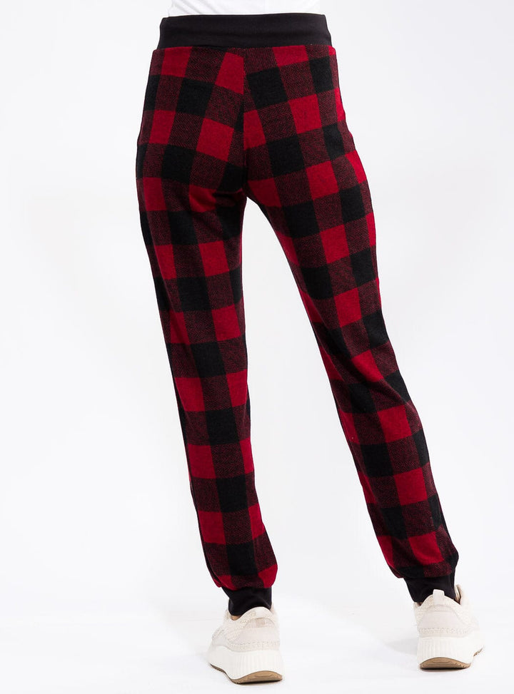 WOMEN'S ELASTIC WAIST SELF TIE PLAID JOGGER PANTS