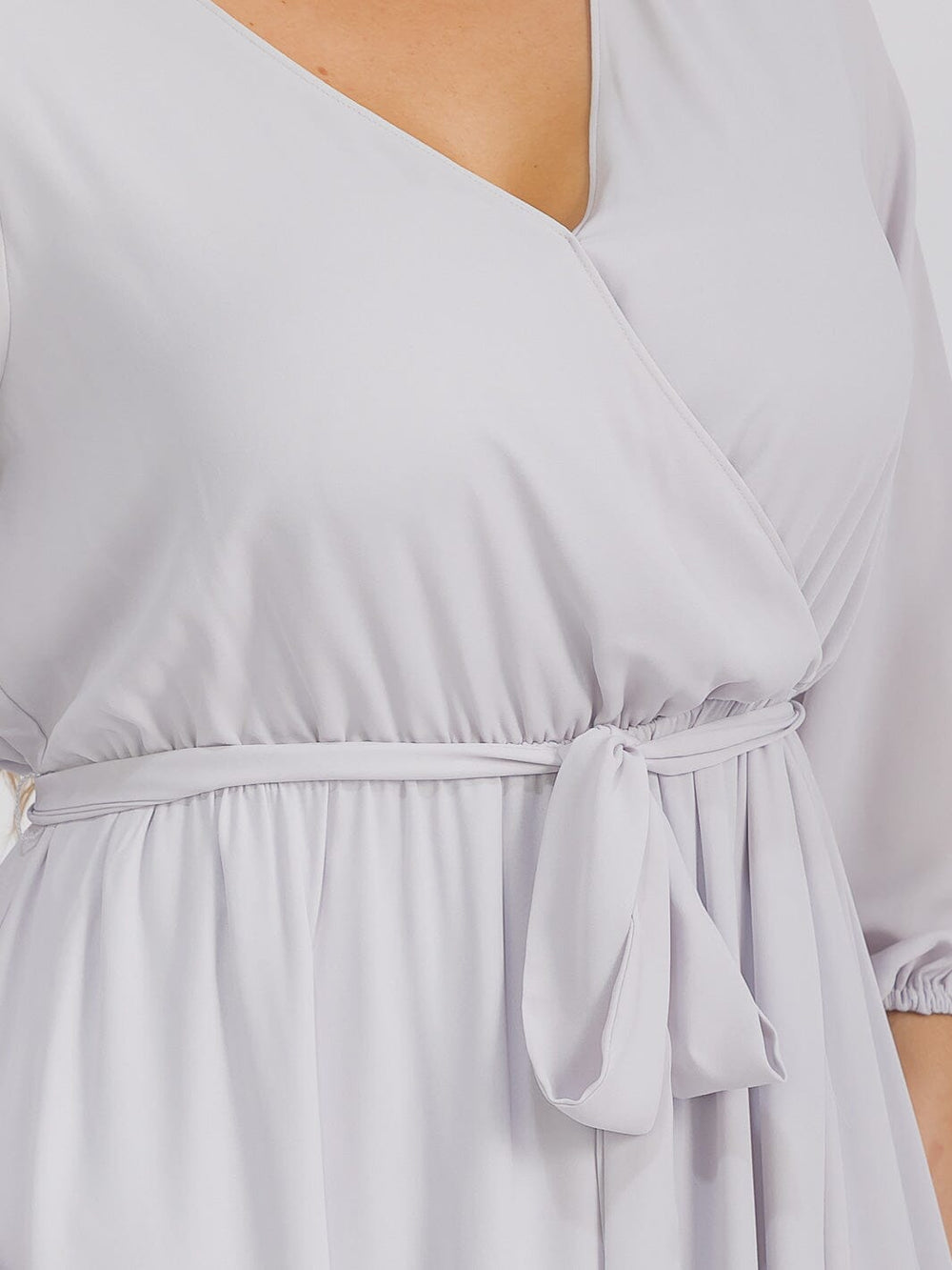 PUS SIZE LONG SLEEVE SELF TIE SURPLICE MAXI GOWN DRESS