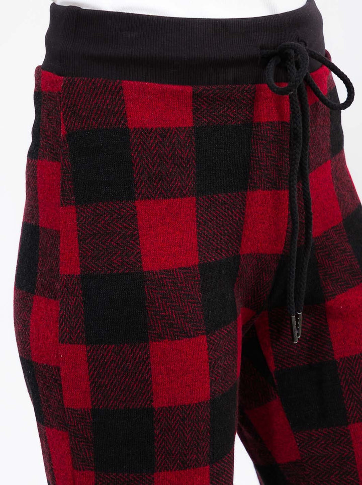 WOMEN'S ELASTIC WAIST SELF TIE PLAID JOGGER PANTS