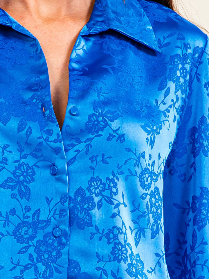 ENTRO WOMEN'S LONG SLEEVE BUTTON UP FLORAL PRINT BLOUSE